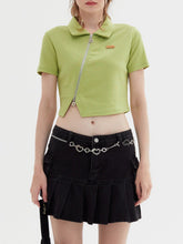 Geometrisches Crop-T-Shirt mit Reißverschluss